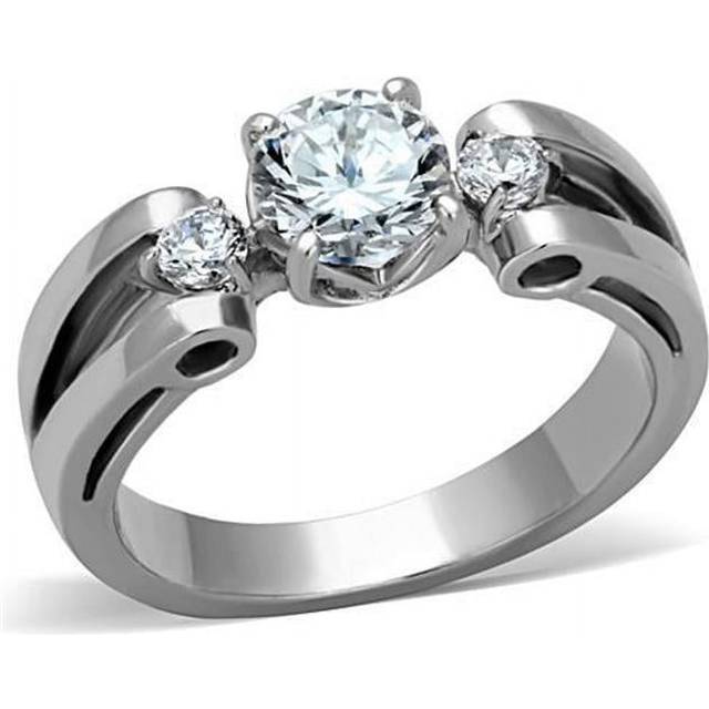 Alamode TK1537-8 Women High Polished Stainless Steel Ring with AAA Grade CZ in Clear - Size 8
