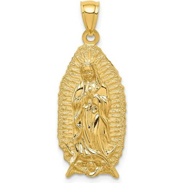 14K Yellow Gold Polished Our Lady of Guadalupe Oval Disc Engraved Pendant