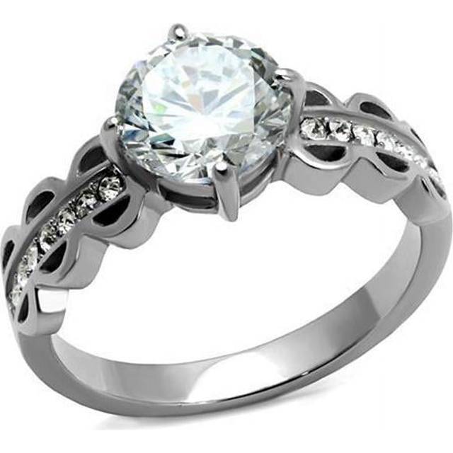 Alamode TK2658-10 Women High Polished Stainless Steel Ring with AAA Grade CZ in Clear - Size 10