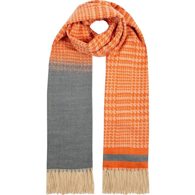 Women’s Dogtooth Scarf with Asymmetric Details and Tassels - Hot Pink / ONE