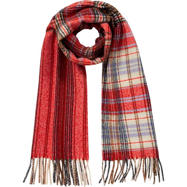 Women’s Asymmetric Checked and Striped Scarf with Tassels