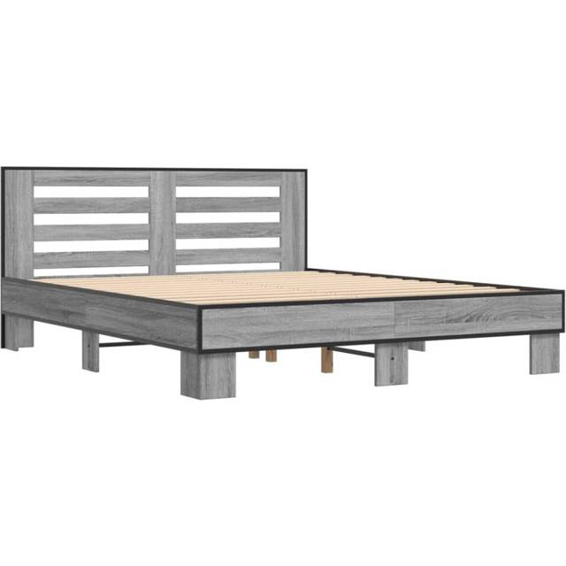 (grey sonoma, 150 x 200 cm) vidaXL Bed Frame Home Bed Base Sonoma Oak 90x200 cm Engineered Wood and Metal