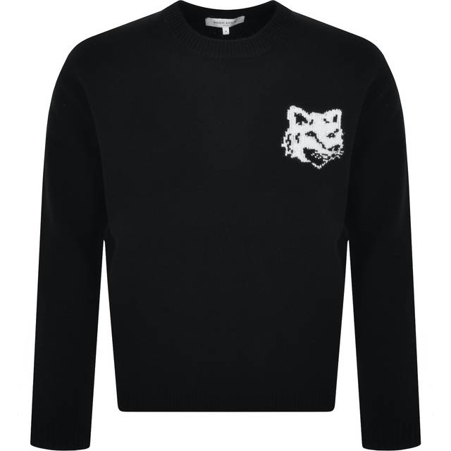 Maison Kitsuné, Sweatshirts & Hoodies, Herr, XL, Broderad ulltröja - black (XL)