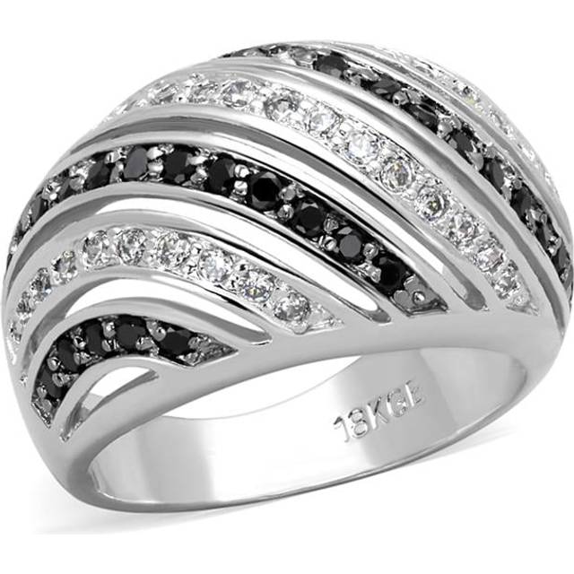Alamode LO3399-7 Women Rhodium & Ruthenium Brass Ring with AAA Grade CZ in Black Diamond - Size 7