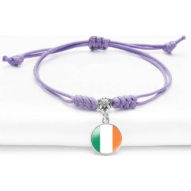 (Ireland) Unisex Stylish Purple Charm Bracelet With European Country Flags Adjustable Length