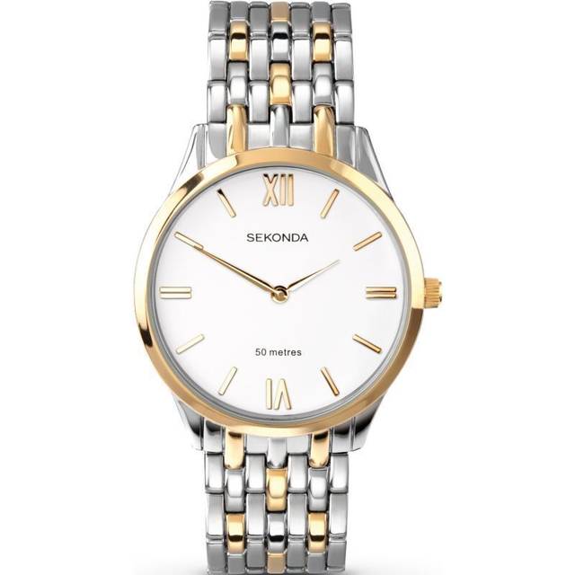 Sekonda classic white dial two-tone stainless steel bracelet gents watch 3449