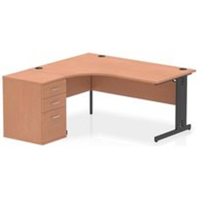 Impulse 1600 LH Crescent Desk Beech/Black Cable Managed Leg 600 DH Ped