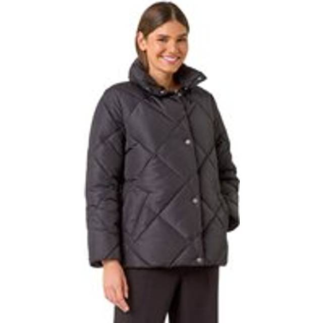 Diamond Quilted Puffer Coat - Black - 10