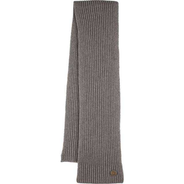 GUCCI Wool Knit Cashmere Scarf - Grey