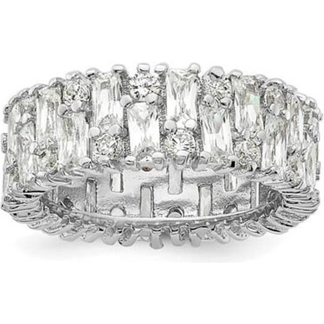 Sterling Silver Cheryl M Rhodium-Plated Fancy Multi-Stone CZ Ring - Size 6