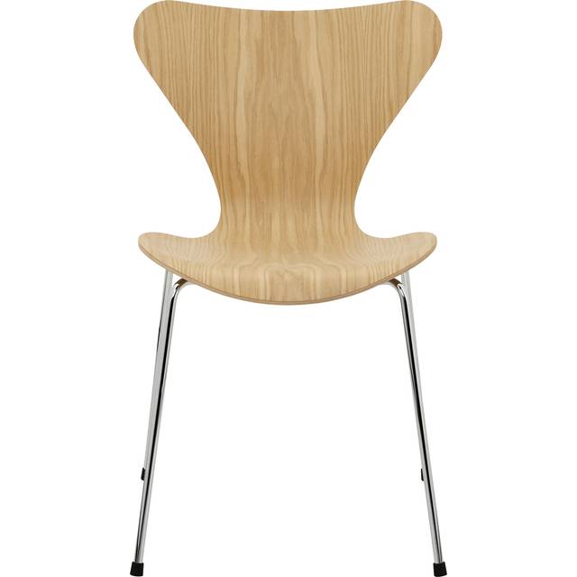 Fritz Hansen - Sjuan 3107 stol träfanér stålstativ krom ekfanér - Matstolar - Arne Jacobsen - Träfärgad - Metall/Trä