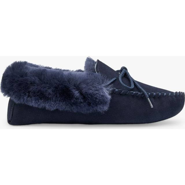Hotter Trixie Suede Sheepskin Lined Slippers, Navy