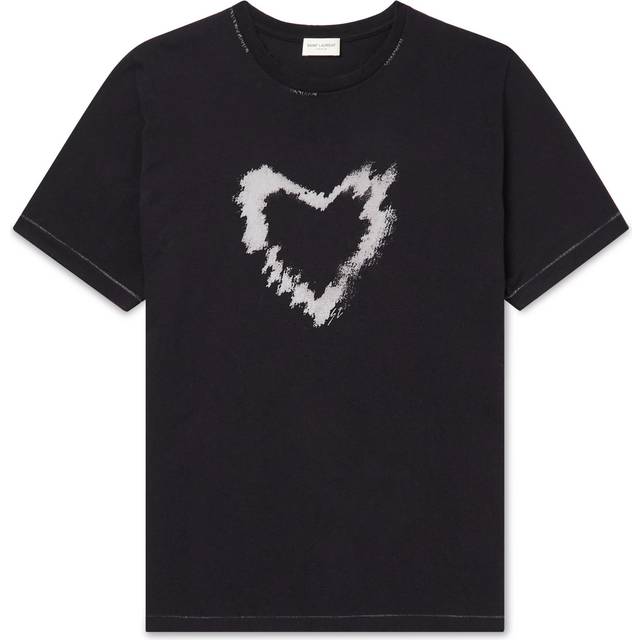 SAINT LAURENT - Distressed Printed Cotton-Jersey T-Shirt - Men - Black - XXL