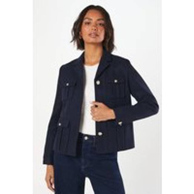 Womens Military Button Wool Short Jacket - Navy - 6