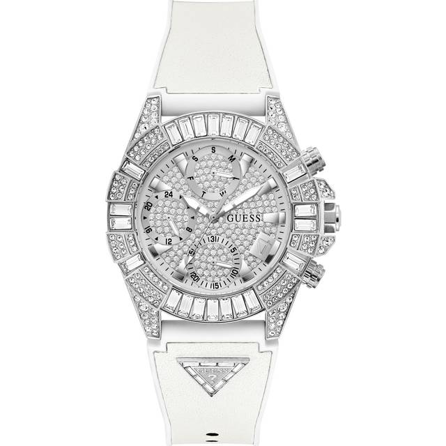 Guess 40th Edition Ladies' Stainless Steel Stone Set Fabric Backed Silicone Strap Watch
