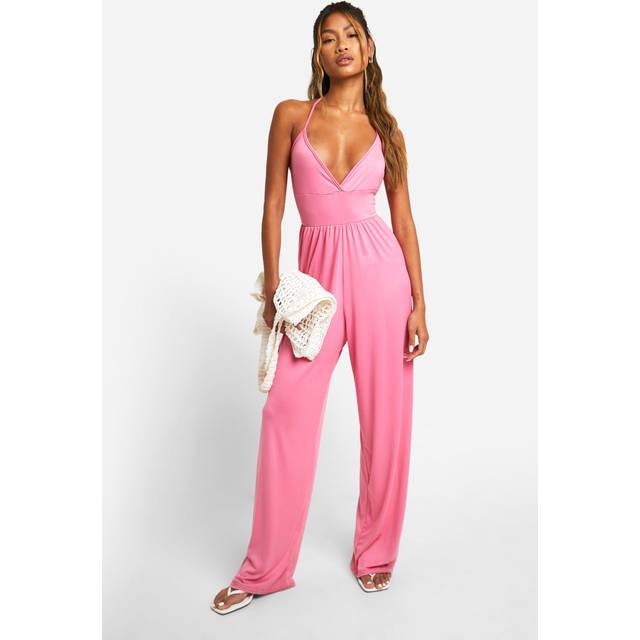 Womens Supersoft Basic Wide Leg Jumpsuit - Pink - 14, Pink