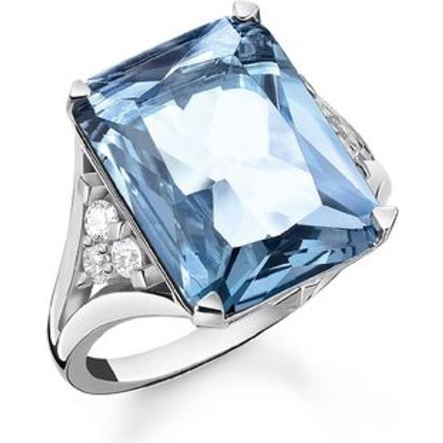Thomas Sabo Ring with aquamarine-coloured and white stones silver blue TR2339-059-1-52 - light blue/silver-coloured/white