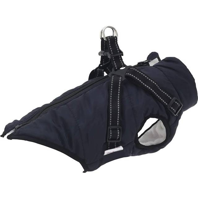 vidaXL Dog Coat with Harness Waterproof Reflective Navy Blue L