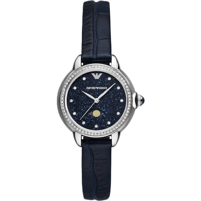 Three-Hand Moonphase Blue Leather Watch