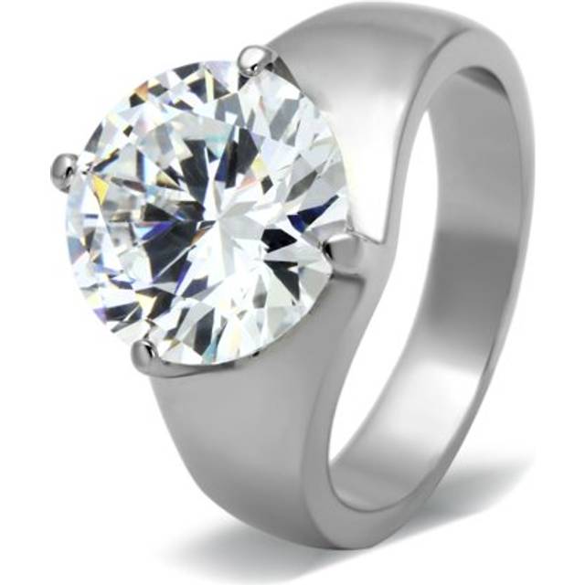 Women High Polished Stainless Steel Ring with AAA Grade CZ in Clear - Size 9