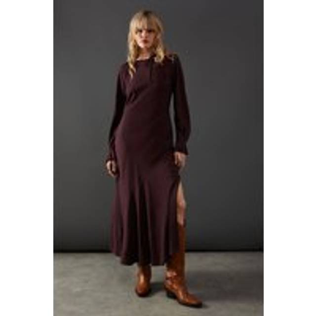 Warehouse womens midi dress chocolate elegant tie shoulder circle tier hem