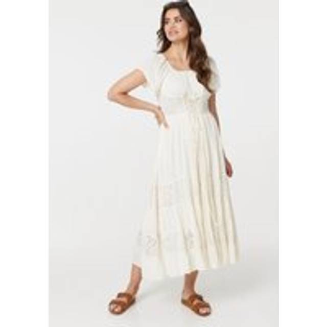 Lace Detail Tie-Up Front Maxi Dress - White - Size 12 - Izabel London
