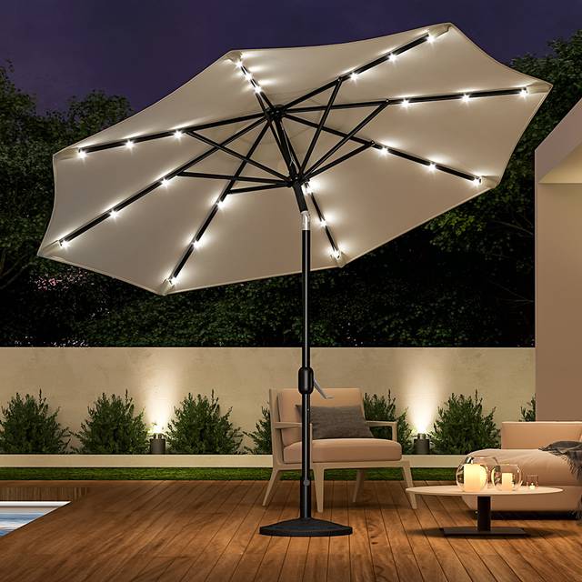 Outdoor Lighted Parasol Garden Cantilever Umbrella with no base - Beige - White