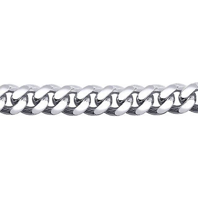 Jewelco London Men&#39;s Rhodium Plated Sterling Silver Domed Curb Cuban 9mm Chain Bracelet, 9 inch 23cm - ACN021E-9