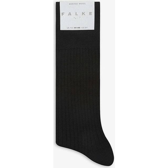 Falke Mens Black No7 Ribbed Virgin Wool Socks 5.5-6.5 - BLACK