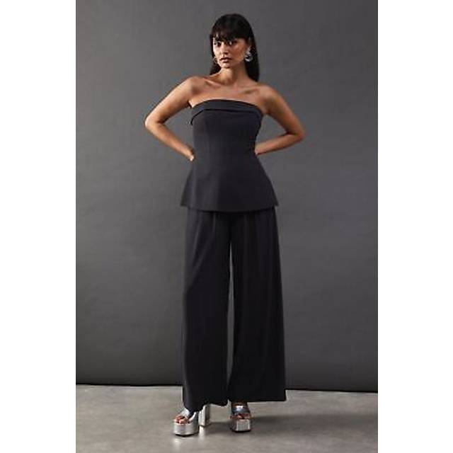 Warehouse Womens Drape Pleat Detail Wide Leg Trouser - Charcoal - Size 10 UK