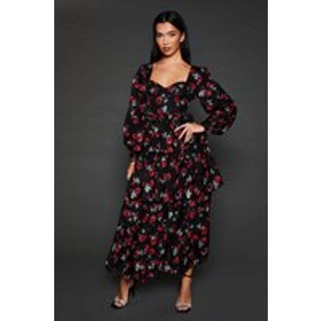 Dp Luxe Rose Devore Ruffle Midi Dress - Floral - 12