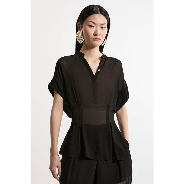 Viscose Georgette Pintuck Woven Blouse - Black