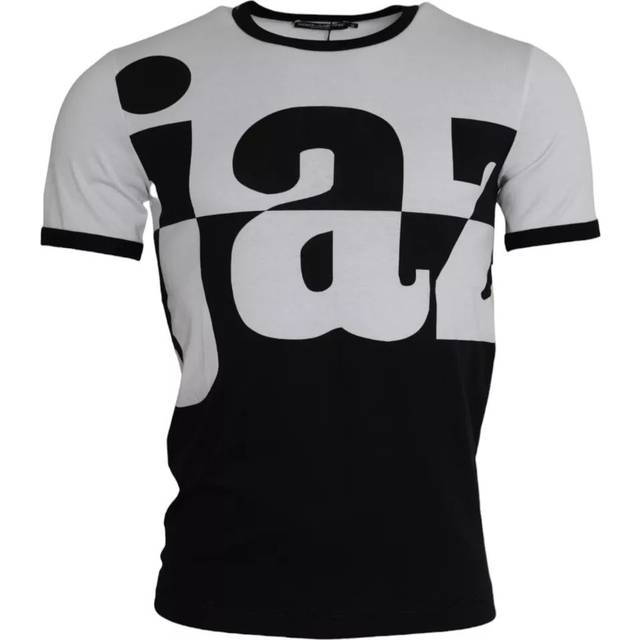 Black White Jazz Print Cotton Short Sleeves T-shirt - IT44 | XS