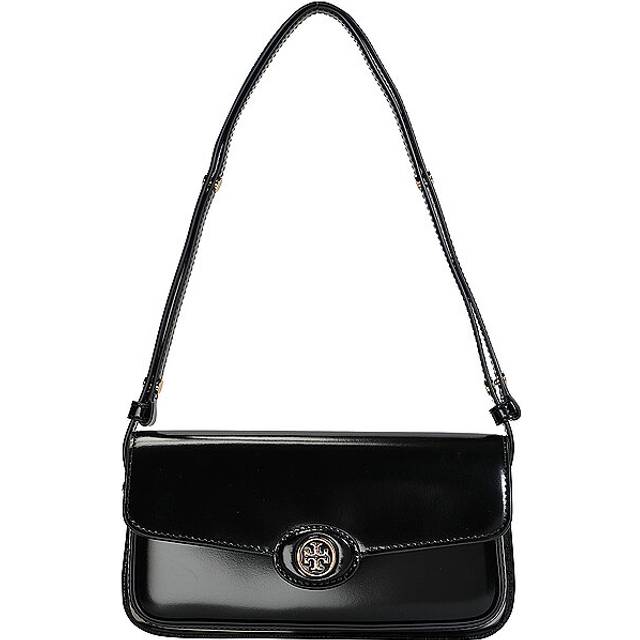 Tory Burch Robinson Spazzolato Patent Leather Shoulder Bag - Black