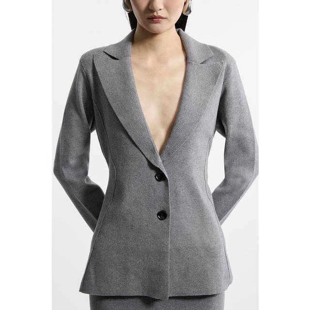 Wool Look Tailored Knit Jacket - Grey Marl