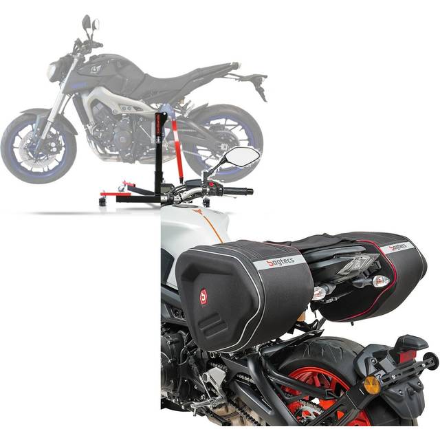 Set: Zentralständer Yamaha MT-09 13-20 Motorradheber ConStands Power-Evo + Seitentaschen RF1 passend für Yamaha MT-09 / Tracer 900 - schwarz-schwarz