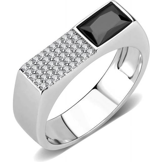 Alamode DA252-12 Men High Polished Stainless Steel Ring with AAA Grade CZ in Black Diamond - Size 12