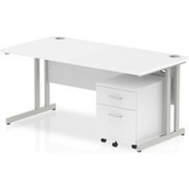 Impulse 1600x800mm Desk White Top Silver Cantilever Leg+ Mobile Ped