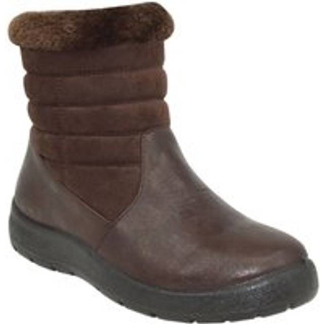 Wide EE Fit PU Thermal Lined Side Zip Mock Suede Boot - Brown - 5