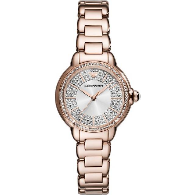 Emporio Armani damklocka, kvartsurverk med tre visare och boettstorlek 32 mm med armband i rostfritt stål, läder eller silikon,Roséguldaktig ton,32MM