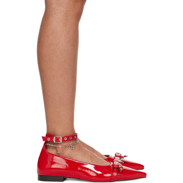 GANNI Red Eyelet Jewel Ballerina Flats - 474 Racing Red - IT 38