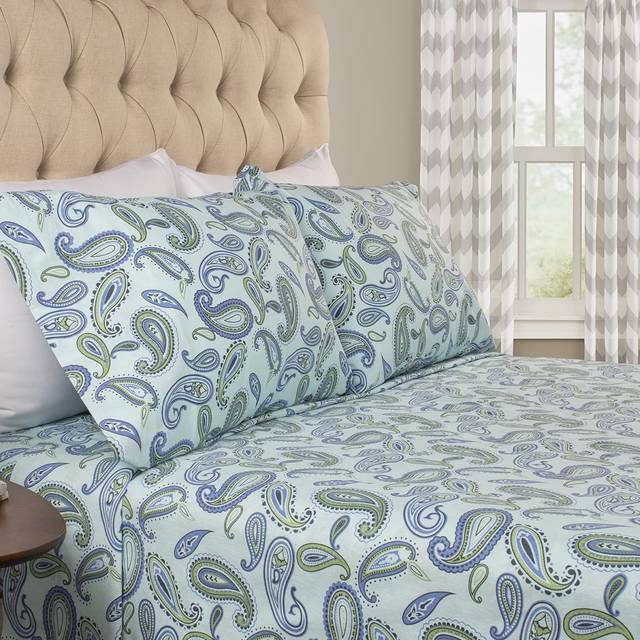 Home City FLAKGSH PALB Luxury Flannel Vintage Paisley Sheet Set, Light Blue - King Size