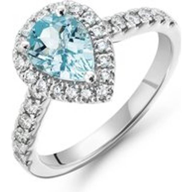 Platinum Diamond Aquamarine Halo Engagement Ring