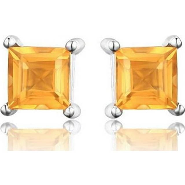 Majesty Diamonds MDS170251 0.6 CTW Princess Yellow Citrine Solitaire Stud Earrings in .925 Sterling Silver