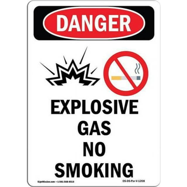 SignMission OS-DS-A-1218-V-1208 12 x 18 in. OSHA Danger Sign - Explosive Gas No Smoking