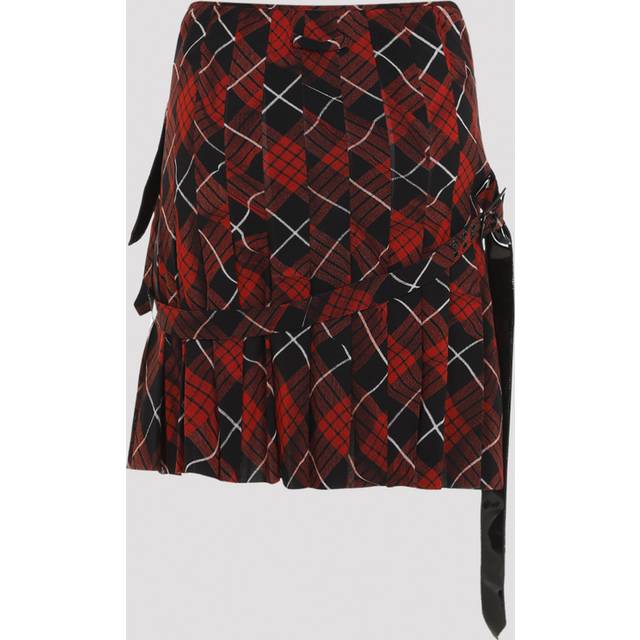 Jean Paul Gaultier Red & Black Distorted Tartan Midi Skirt - 300001-Red/Black/Whi - XS