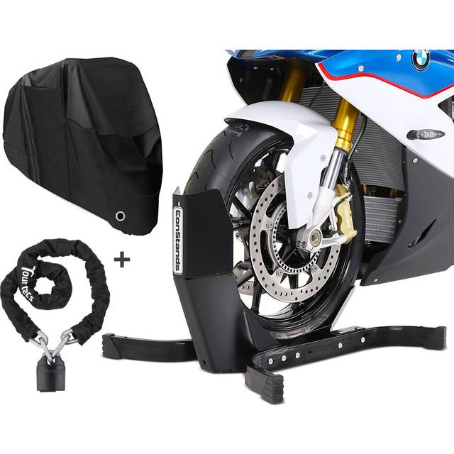 Set SM3 Motorrad Kettenschloss Tortecs KS1 mit Motorradwippe ConStands Easy Plus und Abdeckplane XXL schwarz - schwarz-schwarz