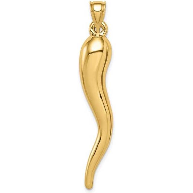 14K Yellow Gold Hollow 3D Italian Horn Pendant