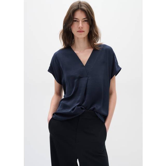 InWear, Blusar & Skjortor , Dam, 2Xl, Polyester, Marineblå Kortärmad Topp med V-ringning - blue (2XL)
