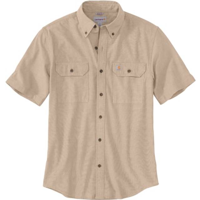 Carhartt Kortärmad arbetsskjorta för män, ledig passform, knappslå, Dark Tan Chambray, S